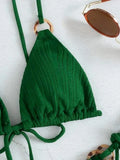 Sexy Rib Texture Triangle String Bikini Set Women Push Up Padded Thong Swimsuit Female Cut Out Bathing Suit Swimwear Biquini