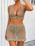 Sexy Halter Hollow Out Beach Skirt Bikini Female Swimsuit Women Swimwear Two-pieces Bikini set Bather Bathing Suit Swim K6782