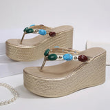 Luxury Gem Chunky Platform Flip Flops Women 2026 Summer Clip Toe Wedge Heel Sandals Woman Plus Size 43 Thick Sole Beach Slippers
