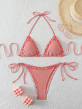 Halter Triangle String Bikinis 2026 Women Sexy Striped Swimsuit Ruffle  Swimwear Female Bathers Bathing Swimming Swim Suit