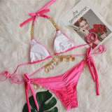 DEKA Shell Bikinis Sexy Swimsuit with Rhinestones Criss Cross Bikini Set Women Pink Push Up Bathing Suit Diamond Thong Swimwear