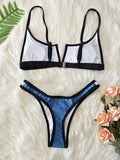 S - XL Splicing V Shaped Thong Bikini Women Swimsuit Female Swimwear Two Pieces Bikini Set Bather Push Up Bathing Suit Swim Lady