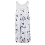 Mini Dress Floral Printed Lace Stitching O-Neck Sleeveless Women Summer Loose Tank Dress