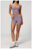 New Yoga Sets Women V Neck Back Criss Cross Sports Tank Top High Waist Butt Lift Shorts Fitness Suit Gym Running Workout Clothes