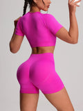 2pcs/sets Yoga Sport T-shirts Shorts Set Sportswear Woman Gym Seamless Workout Vest Shorts Leggings Activewear Women's Tracksuit