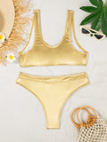 sexy metallic bandeau bikinis sets two pieces 2026 high waist thong swimsuit female bathing suit swimwear biquini tankini