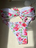 Sexy Flowers Printed V Shaped Bandeau Bikini Women Swimwear Female Swimsuit Two-pieces Bikini set Bather Bathing Suit Swim Lady