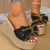 Street Bow Knot Chunky Platform Slippers Women Fashion Round Toe High Heel Sandals Woman Plus Size Wear-Resistant Slides Mujer