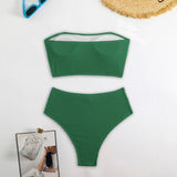 sexy ribbed bandeau bikinis sets two pieces women plain thong high waist swimsuits female bathing suit swimwear tankini biquini
