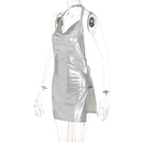 Sexy Hot Girl Slim Halter Neck Mini Dress Fold V-neck Low Cut Backless Bodycon Slit Short Dresses Streetwear Lady Party Vestidos