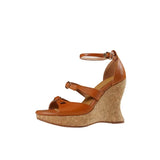 Women’s Sandals Cowhide Shoes Thick Platform Heel Sandals Elegant Lady Summer Apricot High Heel Peep Toe Buckle Sandals