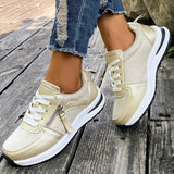 Casual Lace-Up Platform Sneakers for Women Autumn 2025 Solid Plus Size Shoes Woman Non-Slip Zip Female Sports Shoes