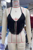 Women's Halter Neck Lingerie Bralette Elegant Solid Color Tassel Sleeveless V Neck Crop Tops for Dance Disco Club Daily Wear
