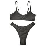 Ribbed High Leg Cut Bikini Female Swimsuit Women Swimwear Two-Pieces Bikini Set Brazilian Padded Bather Bathing Suit Swim V7126