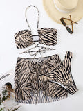 3pack Zebra Stripe Bikini Women Lace Up Swimsuit Beach Skirt 2026 Swimwear Female Padded Bathing Suit Swimming Beachwear Summer