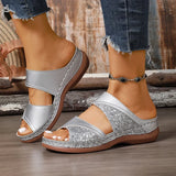 Golden Glitter Platform Sandals for Women Summer Lightweight Wedge Heel Sandles Woman Plus Size 43 Thick Sole Sandalias Mujer