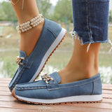 Fashion Metal Chain Soft Sole Flats Shoes Women Spring Autumn Pu Leather Platform Loafers Woman Slip On Non Slip Casual Shoes
