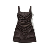 Square Neck Camisole Dress For Women With Back Cross Straps Slim Fit Ruched Waist Boned Mini Skirt Pure Desire Dress Casual 0VNB