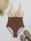 Contrast Color 2026 New Women's One Piece Suit Swimwear Sexy Strappy Backless Swimsuit Rhinestone Push Up High Waist Beachwear