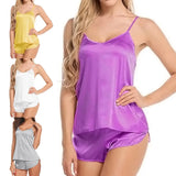 Women Satin Pajama Shorts Sets Mujer Strap Sleeveless Sexy Sleepwear Suit 2PCS  V-Neck Cami Top Short Lingerie Female Nightwear
