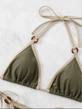 Women Green Halter Micro Ring String Bikini Sets Two Pieces Tie Thong Swimsuit Swimwear Bathing Suit Beach Outfits Biquini