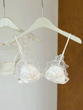 French Embroidery Lace Bralette Wireless Triangle Cup Bra for Women Elegant Underwear Set Thin Straps Small Chest Cover MOYISU