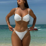 2026 Wrinkled U Ring Bandeau Bikini Women Swimwear Female Swimsuit Two-pieces Bikini Set Bather Pool Bathing Suit Swim Beachwear