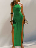 Sexy High Slit Crochet Knitted Tunic Beach Cover Up Long Dress Cover-ups Beach Dress Beach Wear Sarong Beachwear Female Women