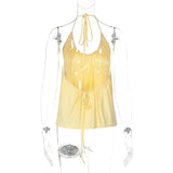 FDYOUI Woman Clothing Halter Neck Backless Camisoles Streetwear 2026 Summer Girls Sexy Lace-up Off Shoulder Yellow Tank Tops