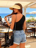 Women's One Shoulder Tank Tops Sleeveless Slim Fit Vest Solid Color Crop Tops Summer Shirts Streetwear