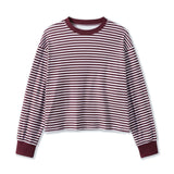 Spring Autumn Casual Loose Tops for Women Long Sleeve Round Neck Loose Fit Striped Print T-shirts