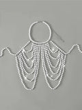 Luxury Pearls Chain Halter Hollow Out See Through Bikini Top Female Swimsuit Women Swimwear Bather Bathing Suit Swim Beach Top