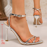 Sexy Pointed Toe High Heel Sanals Women Gold Silver Party Wedding High Heels Shoes Woman Plus Size 43 Ankle Buckle Sandalias
