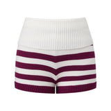 Women Spring Summer Striped Knit Shorts Slim Fold Over Low Rise Mini Shorts for Daily Office Party Club