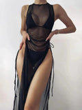 3 Pieces Thong Bikini 2026 Women With Dress String Swimwear Female Solid Swimsuit Beach Wear Bathing Swimming Suit Summer