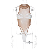 DEKA Splicing Mesh Sheer Women Swimwear One Piece Swimsuit Monokini High Leg Cut Bather Bathing Suit Ransparent Bodysuit Beach