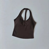Women's Summer V-Neck Yoga Sports Vest Hanging Back Neck Design Outdoor Running Training Gathered Fit Active Wear Top
