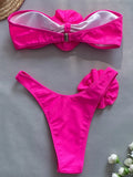 3D Flowers Striped Bikinis Strapless Bandeau Bikini 2025 Female Swimsuit Women Swimwear Two-pieces Bikini Set Bathing Suit Swim
