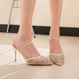 Sexy Pointed Toe Thin High Heel Slippers Women Plus Size 34-43 Stiletto Heeled Party Shoes Woman Elegant Slip On Sandals Ladies