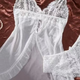 Women Sexy V-neck Lace Trimmed Mesh Splicing Strap Transparent Mini Dress Pure Desire Deep V Sleeveless Charming Nightclub TQO2