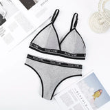 Women's Ribbed Wireless Triangle Bralette and Thong Set Low Rise Panties Daily Wear Comfort Underwear Ladies Sexy Lingerie Set