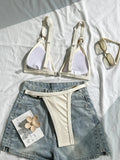 Splicing Ribbed High Cut Ring Mini Micro Bikini Women Swimwear Female Swimsuit Two-pieces Bikini Set Bathing Suit Swim Beachwear