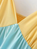 Foridol Multicolor Patchwork V Neck Sundress Smocked Strap Sleeveless A-line Female Midi Casual Summer Women Vestidos 2025