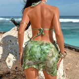 3PCS New With Skirt Tie Dye Halter Bikini Women Swimwear Female Swimsuit Bather Bathing Suit Swim Three-pieces Bikini set K8069