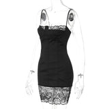 FDYOUI Women's Lace Patchwork White Wedding Party Dresses Sexy Spaghetti Strap Backless Skinny Mini Evening Prom Dress Clubwear