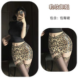 Straw-baby Girl Sexy Hot Girl Slim-fit Short-sleeve Top Elegant Leopard Print Sequin Short Skirt Slimming And Stylish Charm 5V05