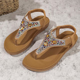 Fashion Rhinestone Bohemian Sandals Women 2025 Summer Clip Toe Flats Beach Sandles Woman Non Slip Elastic Band Sandalias Mujer