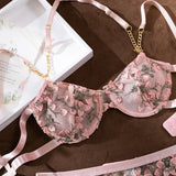 Laced Bra Lingerie Sexy Floral Embroidery Underwear Transparent Fairy Set Woman 2-Piece Boho Bra + Panty Underwear Set Intimates