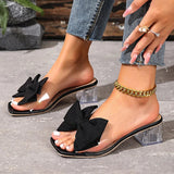 Fashion Bowknot Transparent High Heels Sandals Women Summer Plus Size 43 Thick Heel Slippers Woman Pvc Square Toe Party Shoes