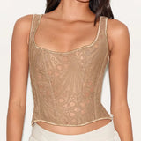 Lace Double Layer Fitted Corset Casaul Style Waist Trainer Mesh Solid Color Hollow Out Backless Suspenders Sleeveless Top CSSX